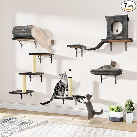 Cat Wall Shelves, 7-in-1 Wall Mounted Cat Climber Set, Indoor Cat Furniture – by KAMABOKO