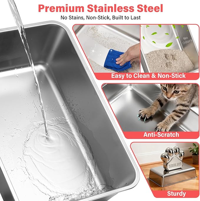 2PACK Stainless Steel Cat Litter Box - Image 5