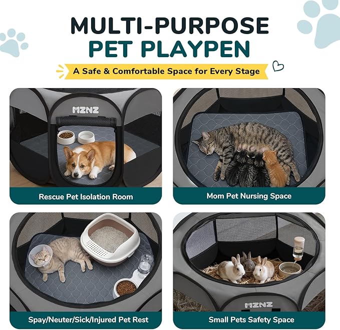 Dog Cat Playpen with Pee Pad, Portable Puppy Pet Crate Indoors - Image 3
