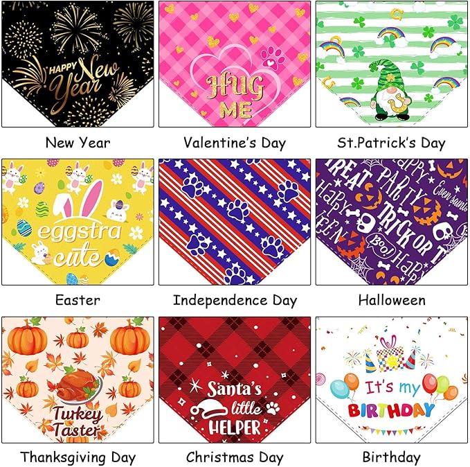 Weewooday 9 Pcs Holiday Dog Bandanas 4th of July Bandanas Patriotic Red White - Image 3