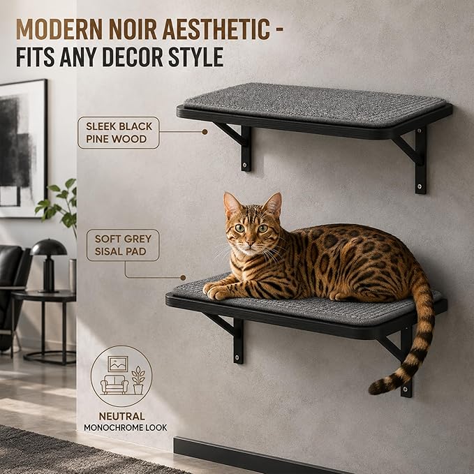Cat Wall Shelves Set of 2, Wall-Mounted Space-Saving Climbing Bed, Lounging - Image 5