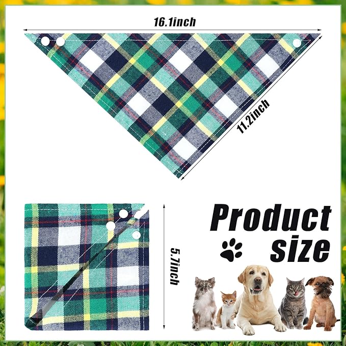 Honoson 6 Pieces Triangle Dog Bandana Dog Scarf Plaid Printing Adjustable Bibs - Image 3