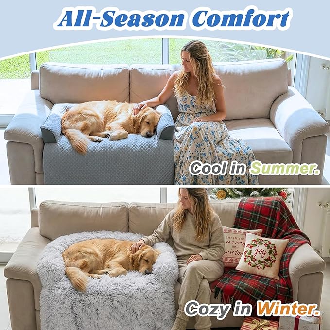 GGIB Cooling Dog Bed Mat with Bolster Pillow Washable Dog Couch Cover - Image 8