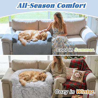 GGIB Cooling Dog Bed Mat with Bolster Pillow Washable Dog Couch Cover - Image 8