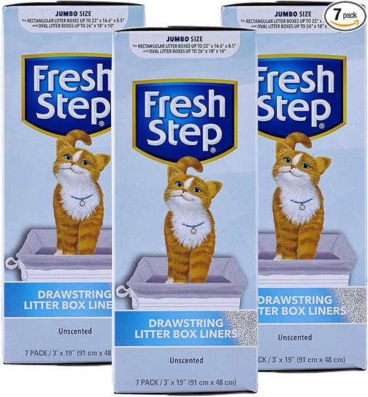 Fresh Step Jumbo Drawstring Cat Litter Box Liners Unscented Heavy Duty Kitty by FreshStep