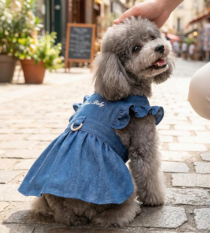 Denim Cat Dog Dress Clothes for Small Dogs - Image 2