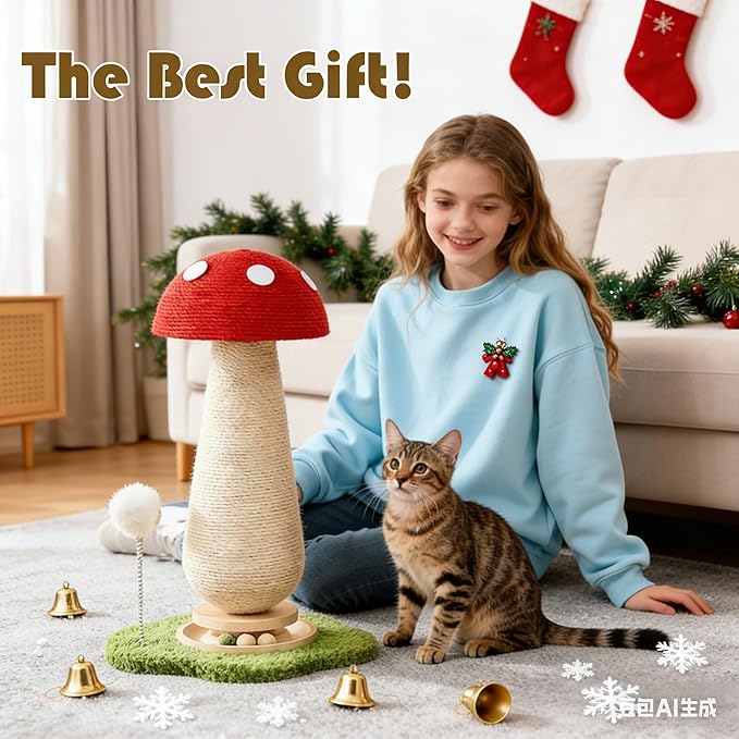 Mushroom Cat Scratcher Tower, Interactive Ball Track Spring Ball Cat Scratching - Image 6