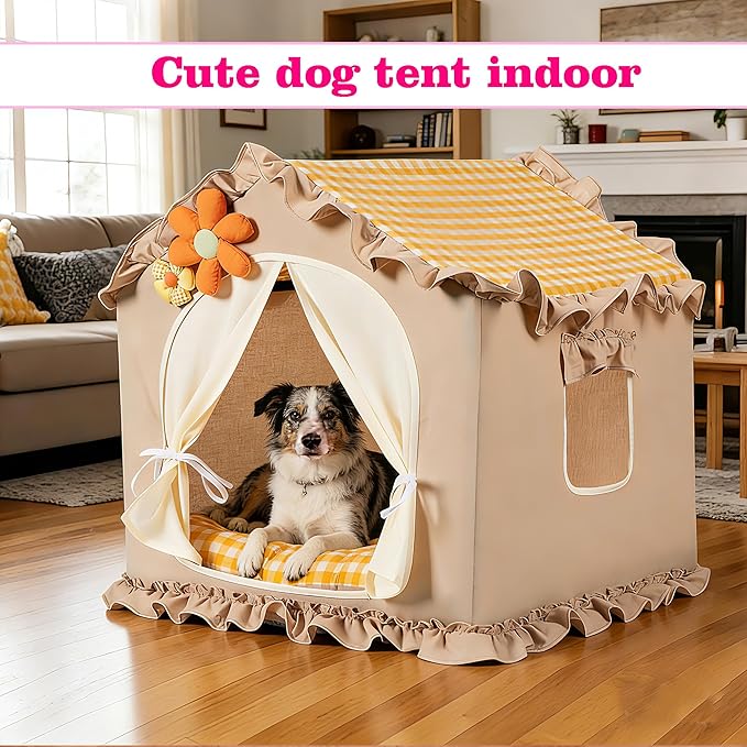 Yellow Indoor Dog House with Frame and Princess Style Cat Houses - Image 2