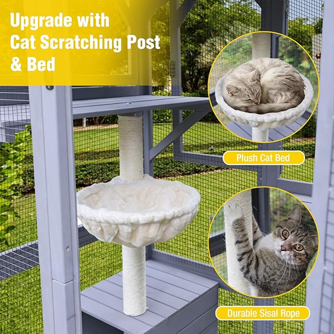 70.1’’ Large Wooden Catio Outdoor Cat Enclosure, Hammock and Scratching Post - Image 6