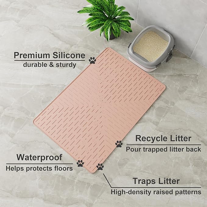 OHMO Cat Litter Mat XXL Trapping Mat Premium Silicone Rubber 37.5x25.2 Coral - Image 2