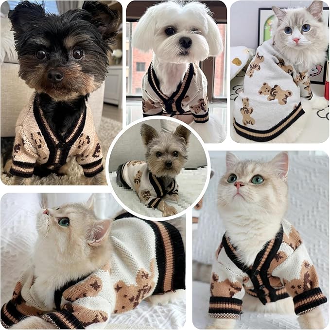ABRRLO Small Dog Sweaters Cute Bear Dog Cardigans Clothes - Image 2