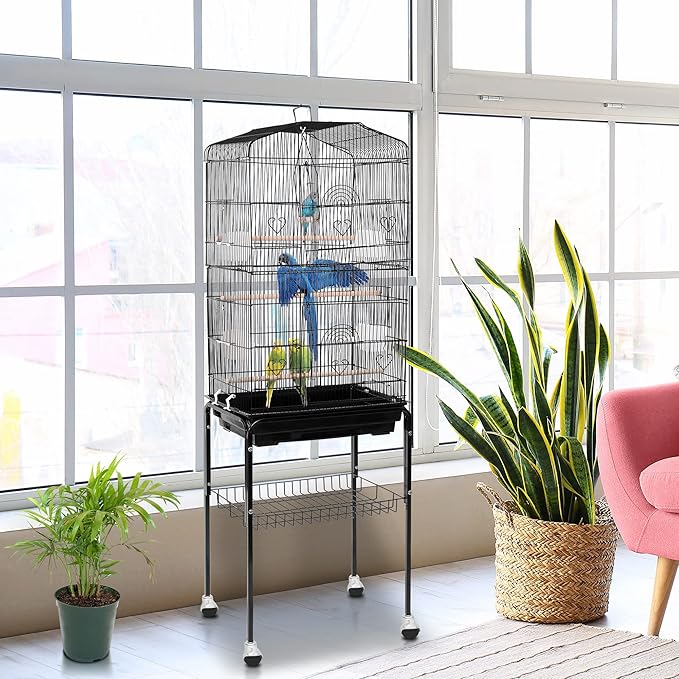 SUPER DEAL 59.3 Rolling Bird Cage Large Wrought Iron Cage - Image 2