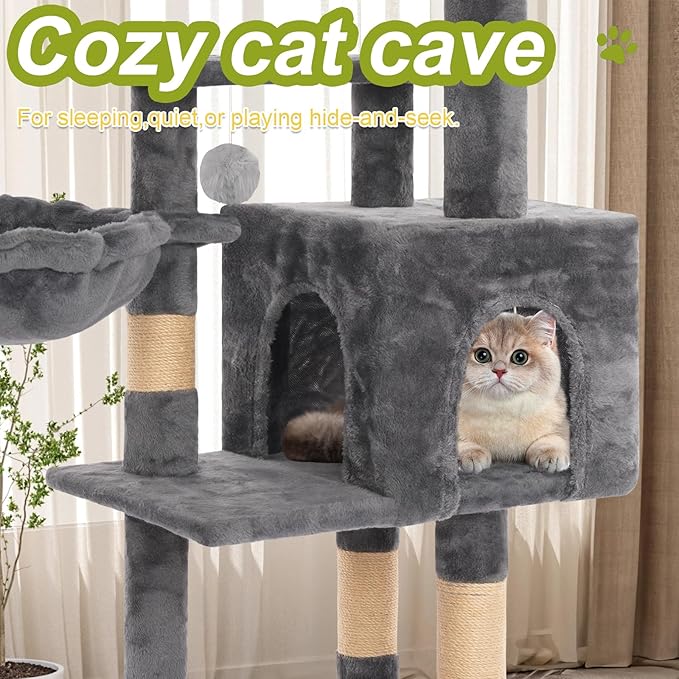 Cat Tree Tower with Metal Frame Hammock, Cat Towers with Scratching Post - Image 6