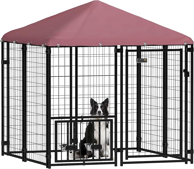 PawHut 4.6' x 4.6' x 5' Outdoor Dog Kennel, Welded Wire Dog Kennel Outside Run by PawHut