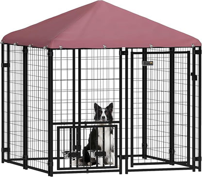 PawHut 4.6' x 4.6' x 5' Outdoor Dog Kennel, Welded Wire Dog Kennel Outside Run by PawHut