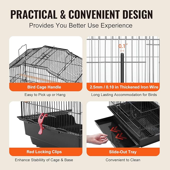 VEVOR 41-inch Open Top Large Parrot Bird Cage, Hanging Bird Cage - Image 6