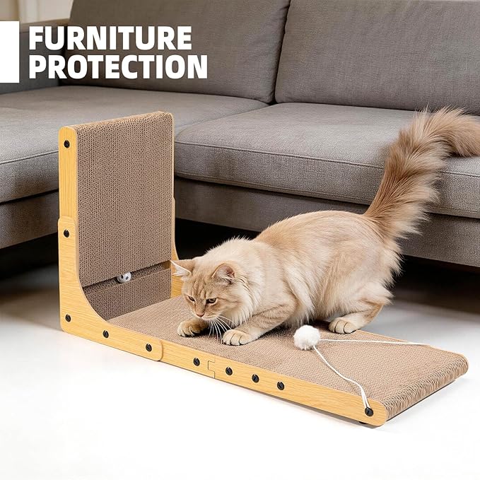 27.6 Inch Reinforced Cat Scratcher, L-Shaped Wall Mount Scratching Post - Image 5