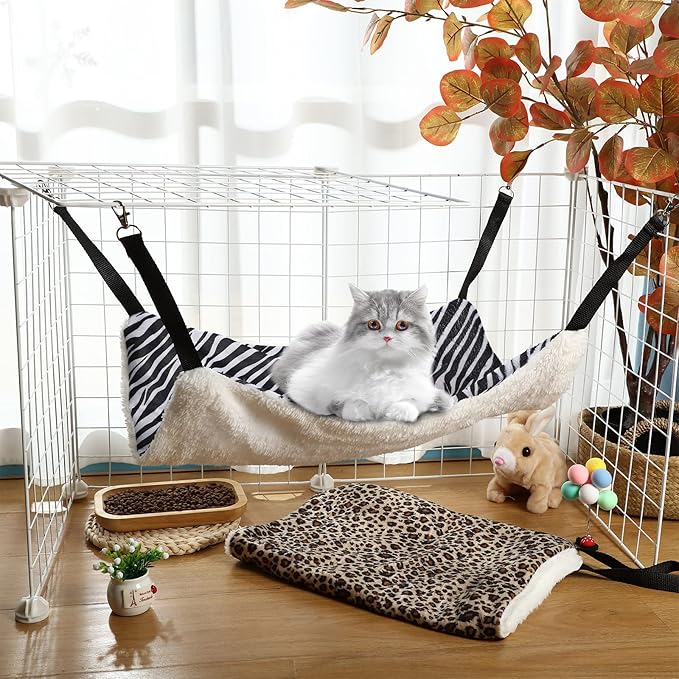 BBTO 3 Pcs Reversible Pet Hammock Soft Plush Cat Hanging Hammock Guinea Pig Bed - Image 5