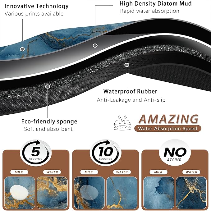 Marble Pet Feeding Mat, Non-Slip Rubber Backing Mat, Cat Dog Accessories - Image 3
