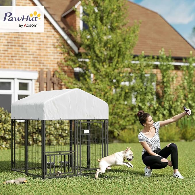 PawHut 4' x 4' x 4.5' Outdoor Dog Kennel, Welded Wire Dog Kennel Outside Run - Image 2