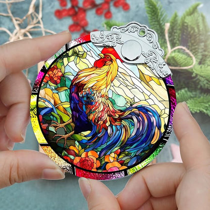 Jocidea Glass Chicken Christmas Ornament, Semi Transparent Stained Glass - Image 3