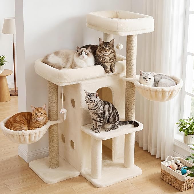 Heybly Cat Tree with Reinforced Big Base, 41.3-Inch Sturdy Cat Tower - Image 8