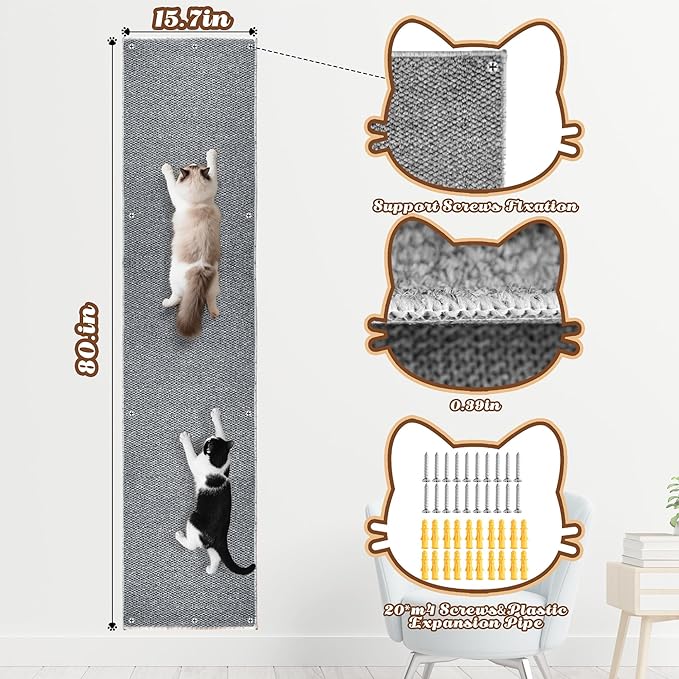 80"x15.7" Cat Wall Scratching Mat, Extra Large Cat Climbing Carpet - Image 3