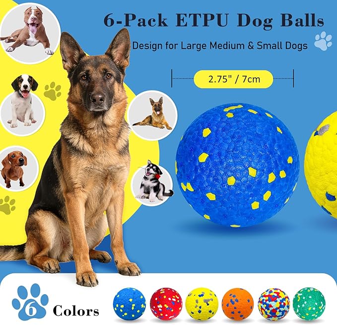 6 Pack Dog Balls for Aggressive Chewers, Indestructible 2.75 Inch ETPU Pet Toys - Image 2