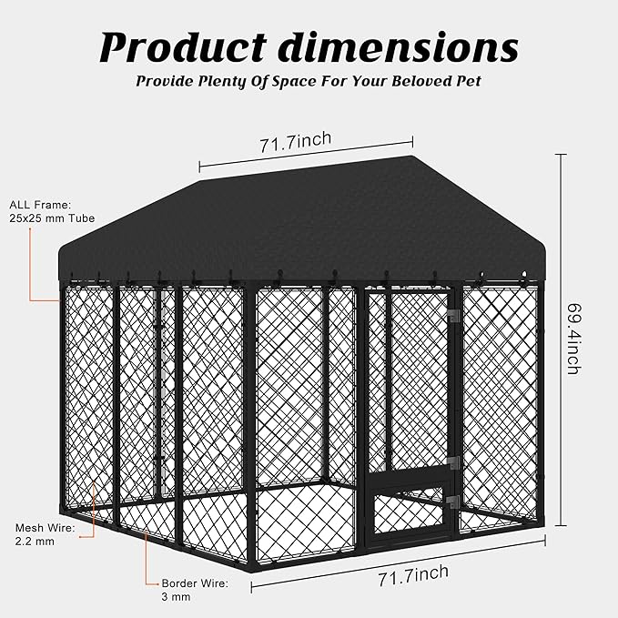 6x6FT Dog Kennel Outdoor with Roof - Image 2