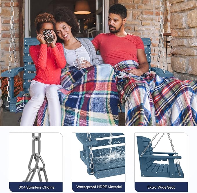 KINGYES Outdoor Hanging Porch Swing Set of 4, 2 Seat Patio Swing Recliner - Image 4