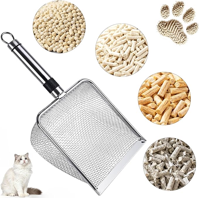 2-Pack Stainless Steel Cat Litter Scoop, 3.8mm Fine Mesh & 5mm Metal Scooper - Image 3
