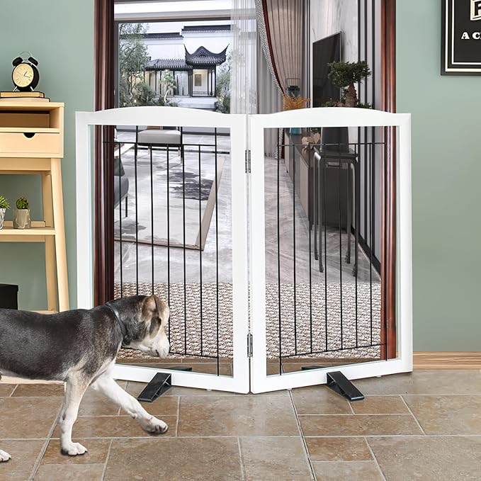 ZJSF Freestanding Dog Fence Indoor, Foldable Dog Gate by ZJSF