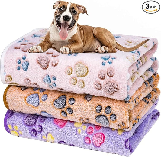 Dono 1 Pack 3 Blankets Soft Fluffy Paw Print Pattern Fleece Pet Blanket Warm by Dono