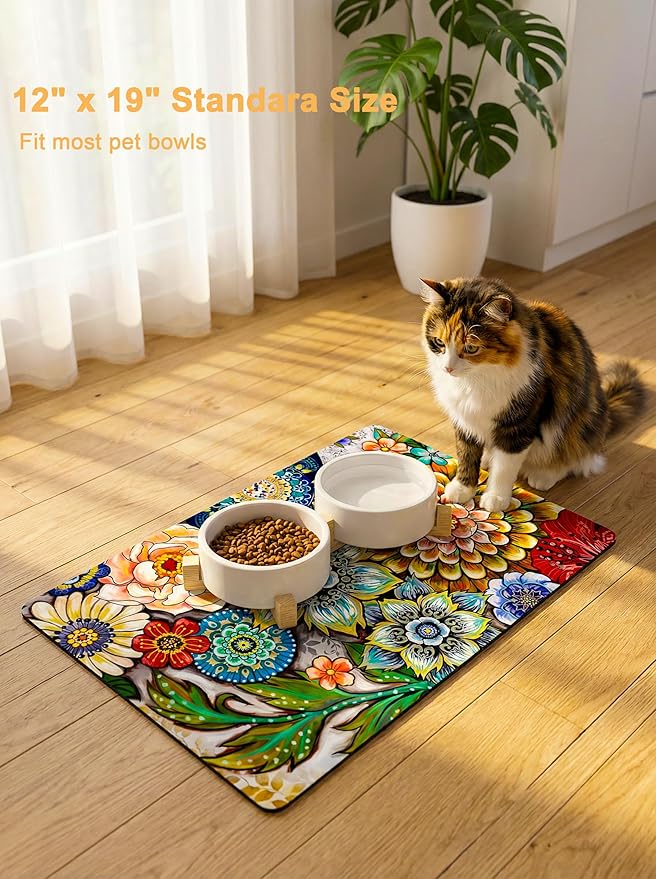 Rnivvi Dog Food Mat, Cute Anti-Slip Rubber Pet Feeding Rug Protect Floors - Image 2