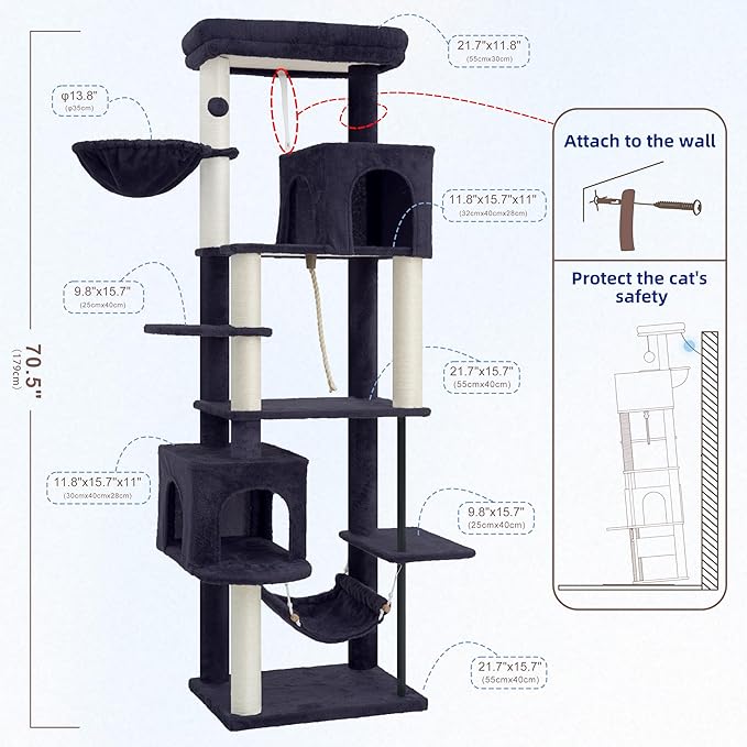 Gitelsnour Cat Tree for Indoor Cats Large Adult, 70.5'' Cat Tower - Image 7