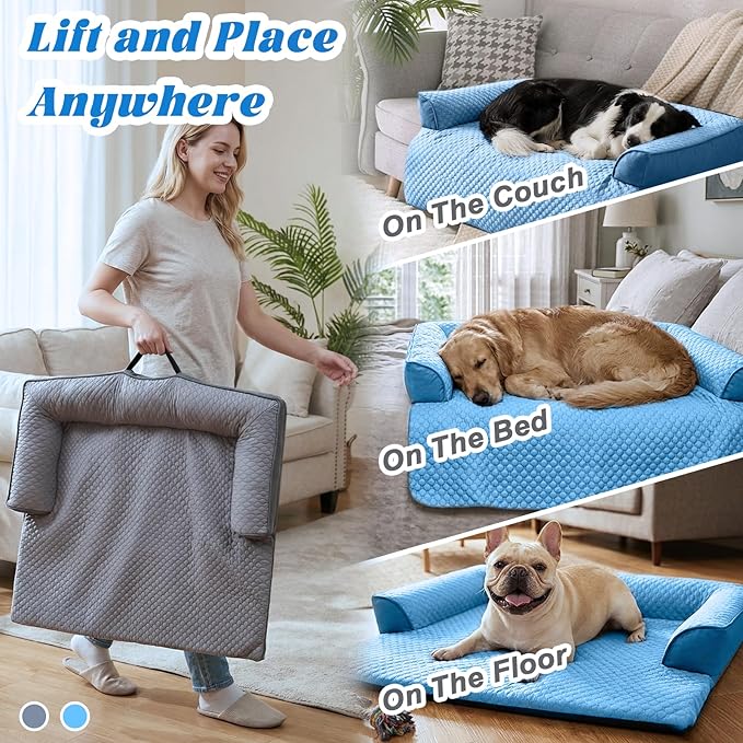 GGIB Cooling Dog Bed Mat with Bolster Pillow Washable Dog Couch Cover - Image 7