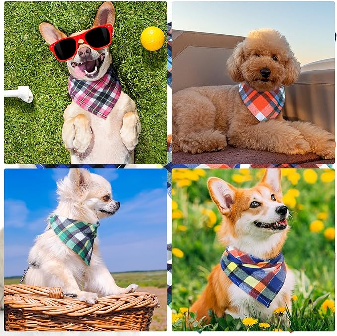 Honoson 6 Pieces Triangle Dog Bandana Dog Scarf Plaid Printing Adjustable Bibs - Image 7