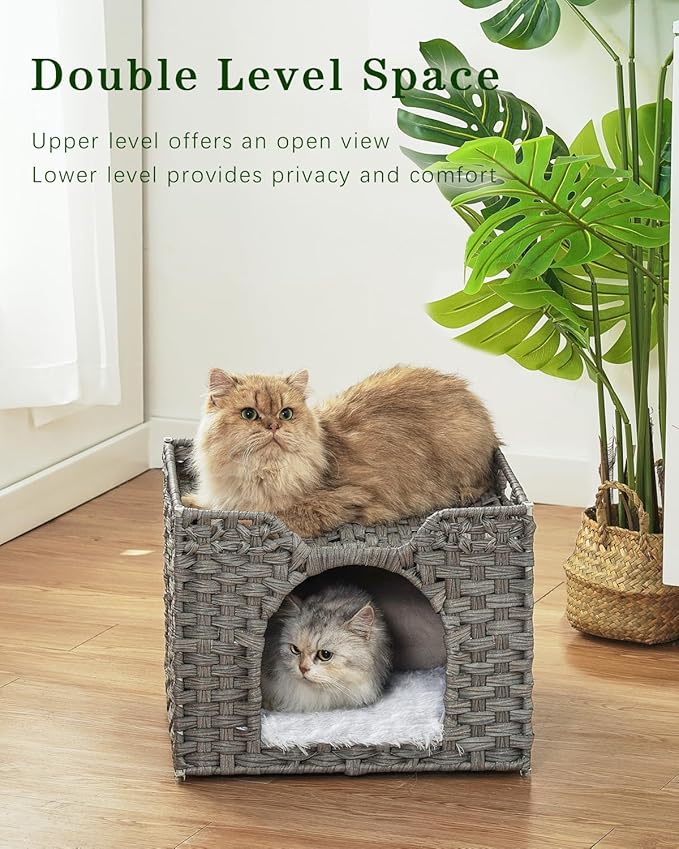 SETVSON Cat Beds Indoor Kitten House, Handwoven Rattan Cat Cave Pet Cube - Image 2