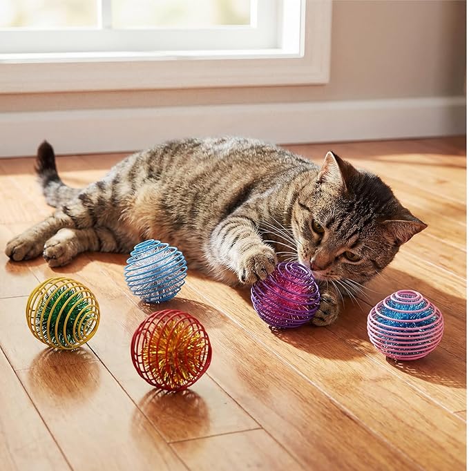 Jecery 5 Pcs Cat Spring Toys Stretchable Rolling Balls Colorful Playful Coils - Image 5