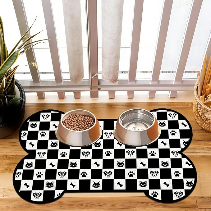 Pet Dog Cat Food Mat, Absorbent Bone Shaped Dog Bowl Mats by VISSTREE