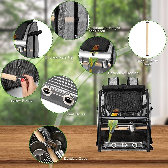 Bird Carrier Bag with Indestructible Stainless Steel Mesh, Bird Travel Cage - Image 3
