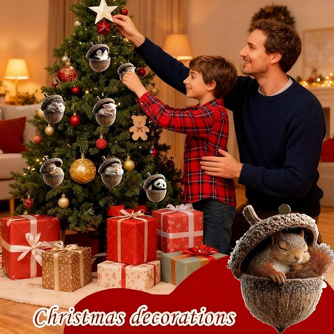 12 Pcs Pine Cone Animal Hanging Ornaments Christmas Tree Decor 2D Acrylic - Image 7