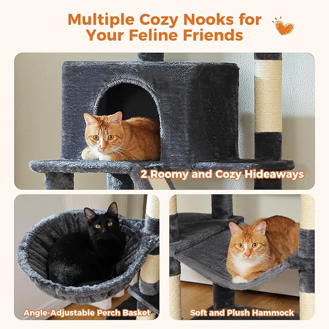 MUTTROS 70.8" Tall Cat Tree for Large Cats, 2 Top Perches, Big Condo, Large - Image 3