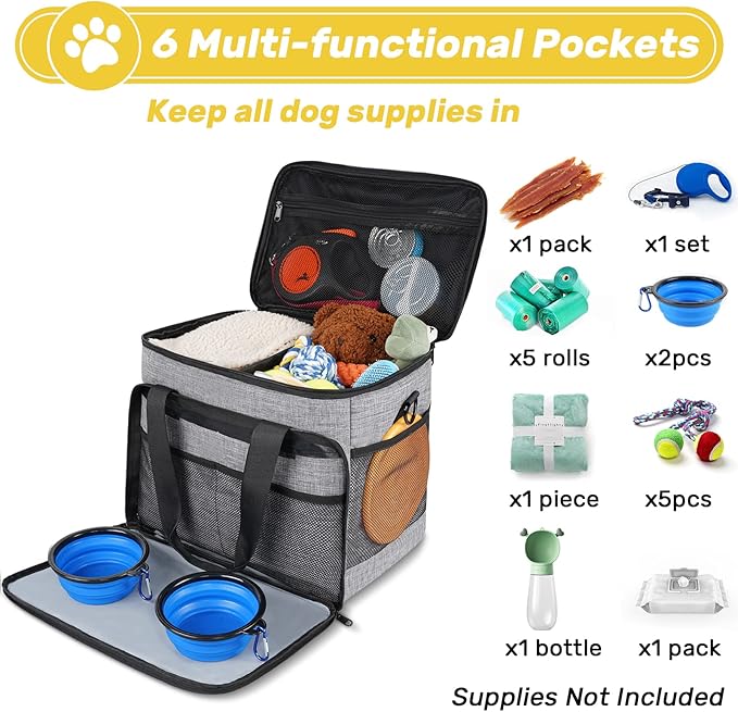 6 Set Dog Travel Bag, Large Pet Travel Kit - Image 8