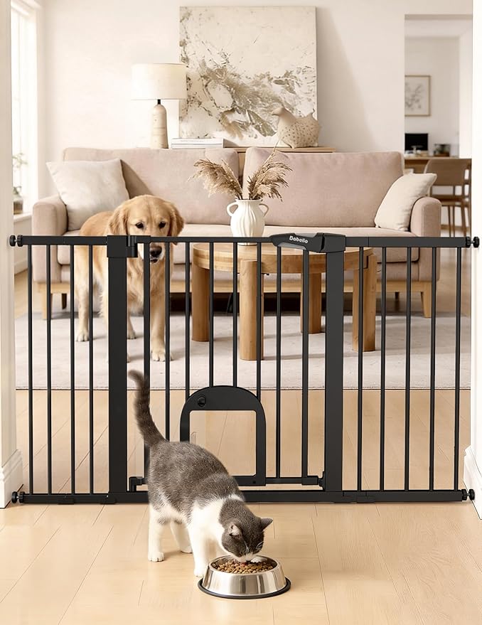 Babelio Baby Gate with Cat Door, CatPrivilege Ⅲ, Extra Wide 29-55" Cat Gate by BABELIO