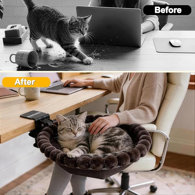Foldable Cat Desk Bed with Sunken Design, 2 Dual-Sided Reversible Cushions - Image 3