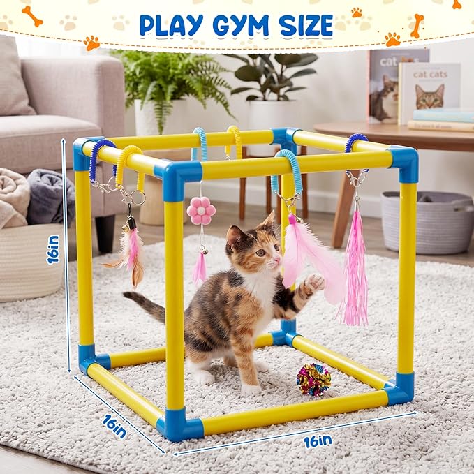 Hoteam Cat Play Gym with 6 Hanging Interactive Toys & 4 Cat Toys Hammock Cats - Image 2