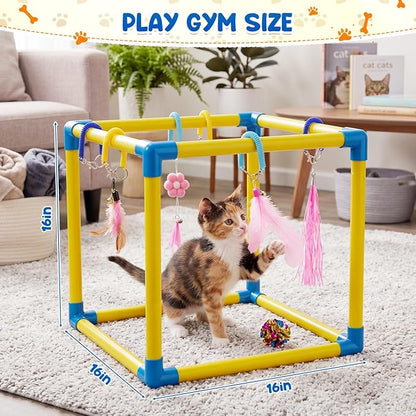 Hoteam Cat Play Gym with 6 Hanging Interactive Toys & 4 Cat Toys Hammock Cats - Image 2