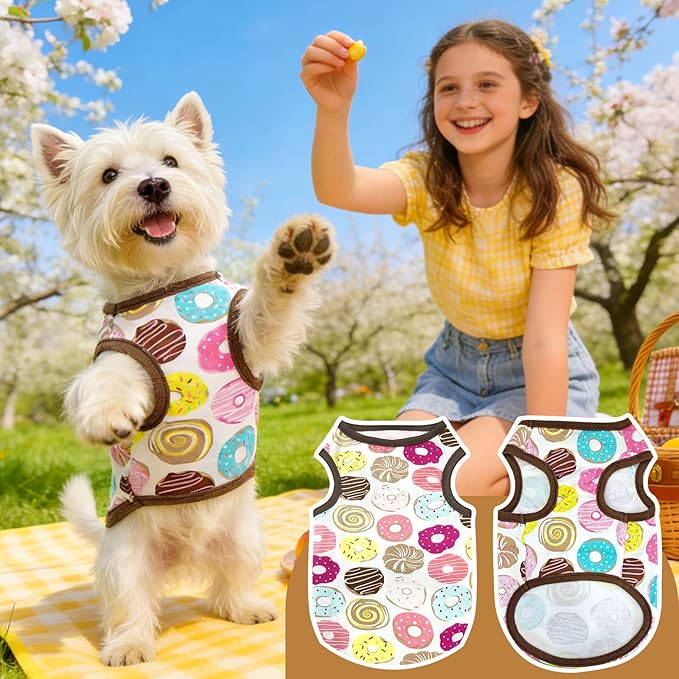 PETCARE Cartoon Dog Shirts for Small Dogs Cute Dog Clothes Brown Donut Tshirt - Image 6