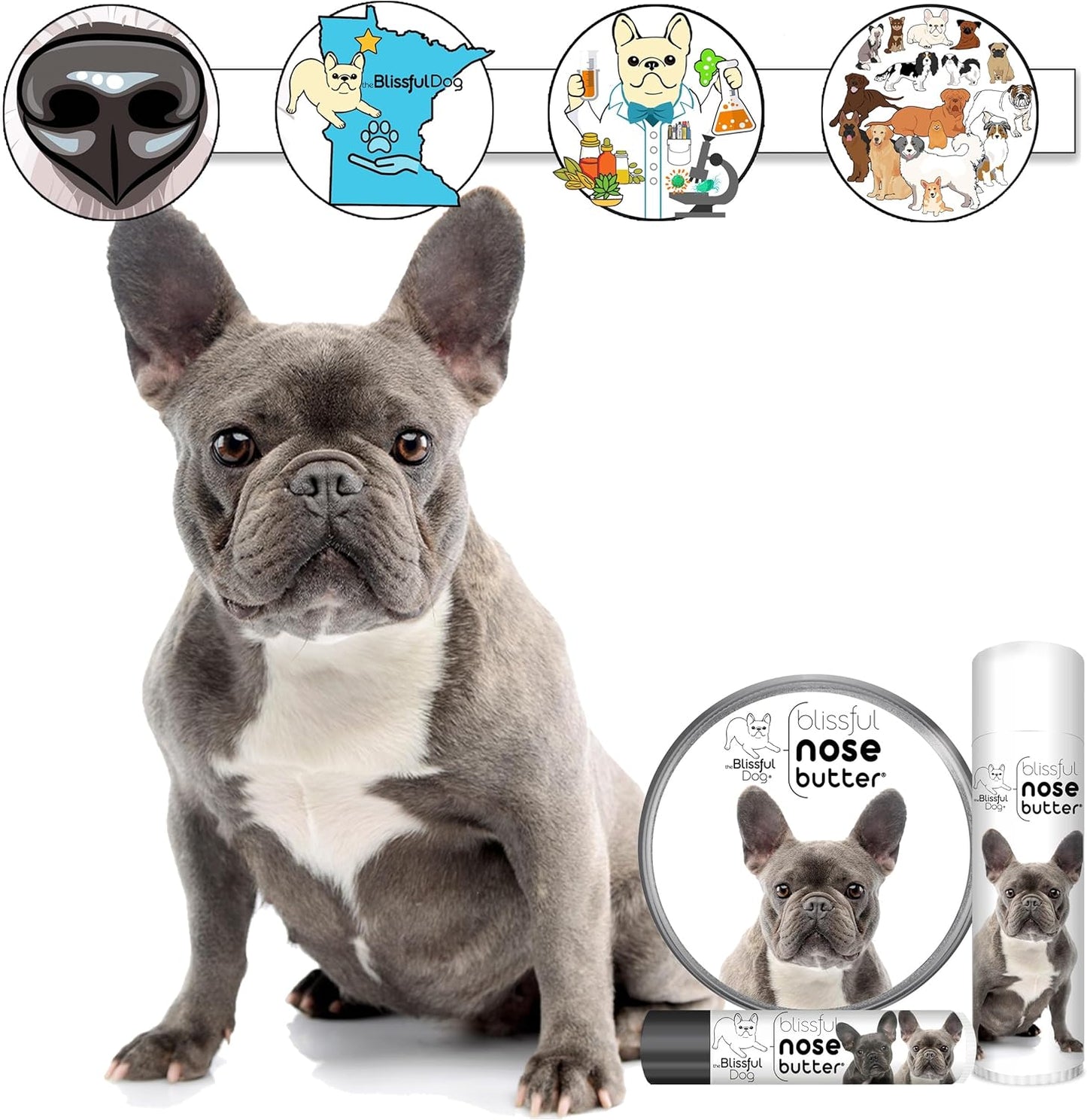 The Blissful Dog Blue French Bulldog Unscented Nose Butter, 16oz